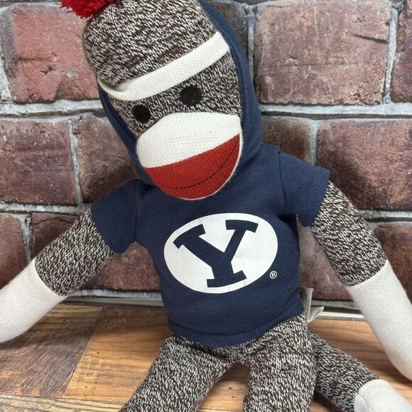 2012 Brown Plushland Collegiate Sock Monkey Stuffed Animals BYU Cougars Hoodie - Picture 2 of 7